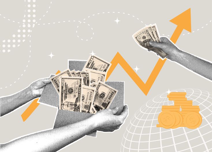 Revenue growth collage with cash and an upward arrow